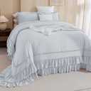Masaca Oversized King Comforter 120x120,3 Pieces Farmhouse Ruffle Bedding Comforter,Light Blue Oversized Shabby Boho Chic Cal King Ruffled Bed Comforter Lightweight and Soft