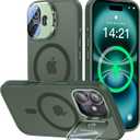 VOFATA [Upgraded] for iPhone 16 Case with Camera Cover Stand [Fit for MagSafe][9H Camera Lens Protector] Mil-Grade Protection Translucent Matte Silicone Magnetic iPhone 16 Phone Case, Green