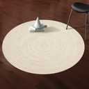 Hausattire Hand Woven Jute Braided Rug, 4 Round  Off White, Reversible Boho Entry Area Rugs for Kitchen, Living Room I Farmhouse Decorative Floor Rug, 4 Feet Round