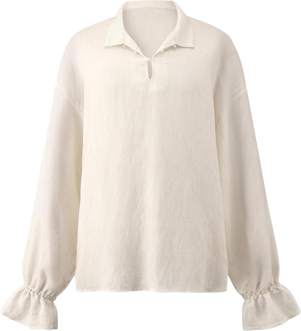 Men Renaissance Shirt,Pirate Shirt for Men,Victorian Ruffled Vampire Poet Shirts Gothic Medieval Costume (Small, Beige)