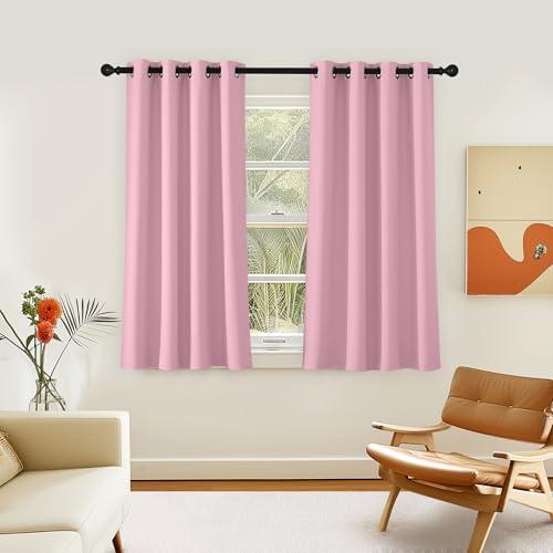 NICETOWN Room Darkening Short Curtain 54 inches Long for Living Room, Grommet Sound Reducing Thermal Insulated Curtains for Bedroom Nursery Window, 46W x 54L, 1 Piece, Rouge Pink