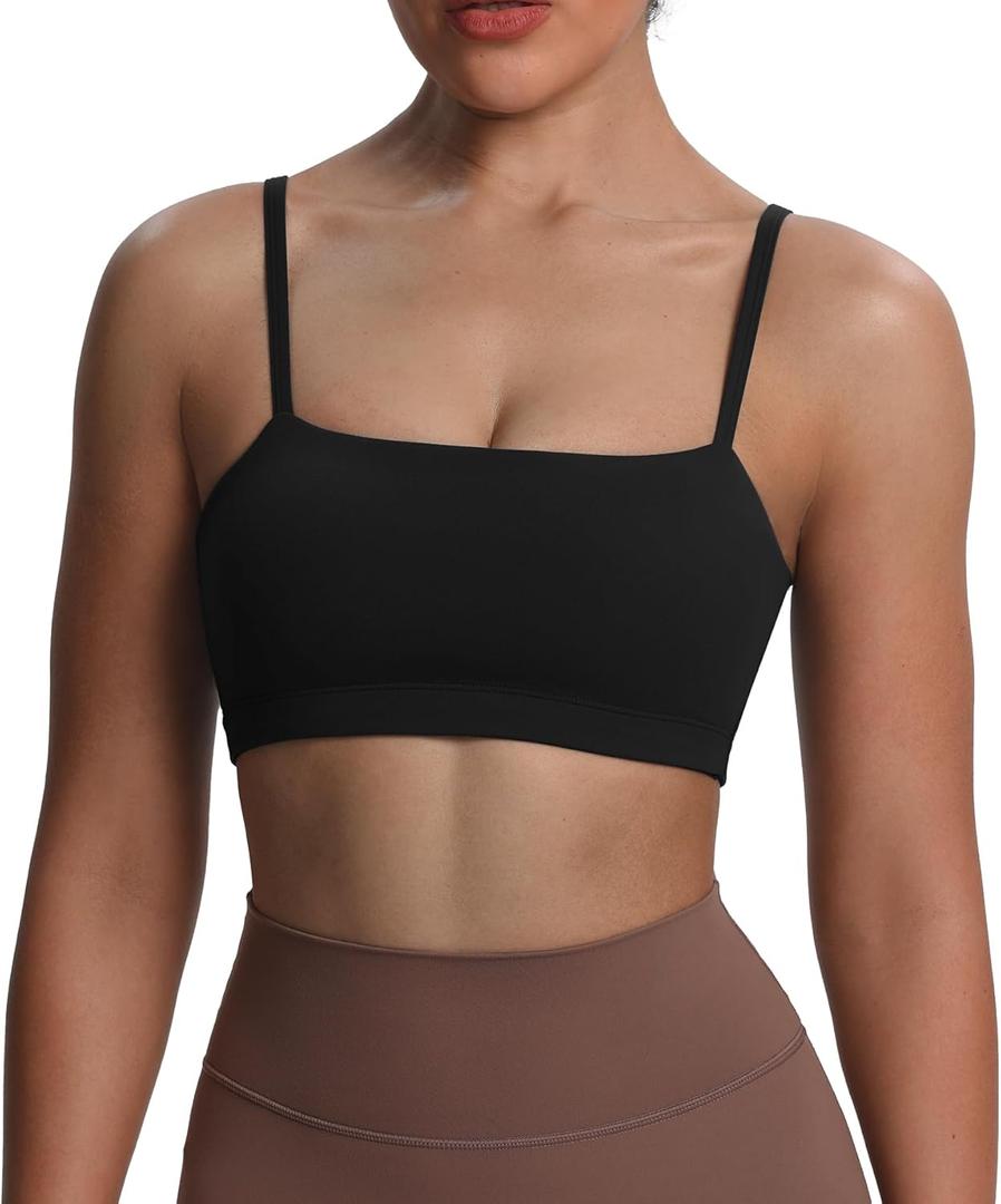 Aoxjox Women's Workout Bandeau Sports Bras Training Fitness Running Yoga Crop Tank Top (1 Black), S