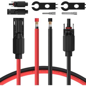 BougeRV 30 Feet 8AWG Solar Extension Cable with Female and Male Connector with Extra Pair of Connectors Solar Panel Adaptor Kit Tool (30FT Red + 30FT Black)