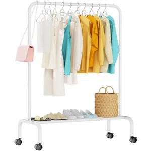 Rolling Clothing Racks for Hanging Clothes, Garment Rack for Clothes to Hang, Metal Portable Wardrobe Rack for Coats, Jackets, Shirts, Dress,White