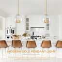 12" Gold Pendant Lights 2 Pack Glass Globe Pendant Light Fixture Bedroom Mid Century Modern Pendant Lighting Brass Pendant Light for Kitchen Island Bedroom Living Room (Bulb Incl.)