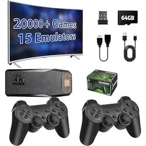 Wireless Retro Game Console,Plug and Play Video Game Console Built in 20000+Games,Dual 2.4G Wireless Controllers,4K HDMI Output,9 Classic Emulators