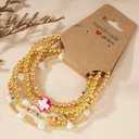 14K Gold Pearl Beaded Cross Bracelets Stack Set for Women,Stretch Boho Colorful Christian Beads Ball Jewelry Trendy Gift (Pink)