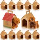 ShinyRelief 24 Pcs Dog Party Favors Boxes Dog House Shaped Treat Gift Boxes with Holes Foldable with Handle for Adopt a Puppy Party Favors Kid DIY Crafting Birthday (Kraft Paper Style)