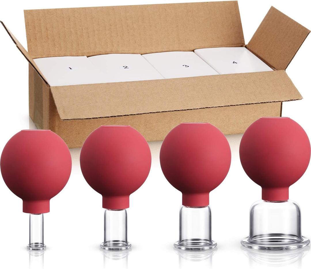 3 Pieces Glass Cupping Set Glass Silicone Cupping Cups Massage Vacuum Suction Cupping Cups for Body Face Leg Arm Back Shoulder Muscle and Joint Pain (Red)
