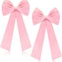2 Pcs Pink Velvet Bow Christmas Party Decorations 12 x 24 Inch Velvet Large Wall Bow Ribbon Birthday Hanging Decor Coquette Party Background for Christmas Wedding Bachelorette