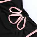 ZAFUL Women's Petal Cut Out One Piece Swimsuit Colorblock V Neck Dual Straps Crisscross Backless Bathing Suit (Black, M)