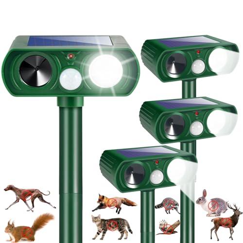 1 Pack Solar Animal Repellent Ultrasonic Outdoor Raccoon Squirrel Fortress Pro Cat Deterrent Deer Repellent with Motion Detection Strobe Light,Waterproof Repeller for Rabbit Dog Skunk for Yard