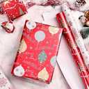 Merture Christmas Wrapping Paper Roll Set - 3 Rolls - 17 In X 120 In, Gift Wrap with Foil Jingle Bell, Snowflakes, Christmas Tree Design, Red & White