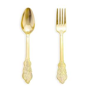 N9R 175PCS Gold Spoons and Forks Set, Heavy Duty Gold Plastic Silverware Set Fancy Disposable Utensils for Parties, Elegant Cutlery Sets for Wedding, Birthday(100 Forks & 75 Spoons)