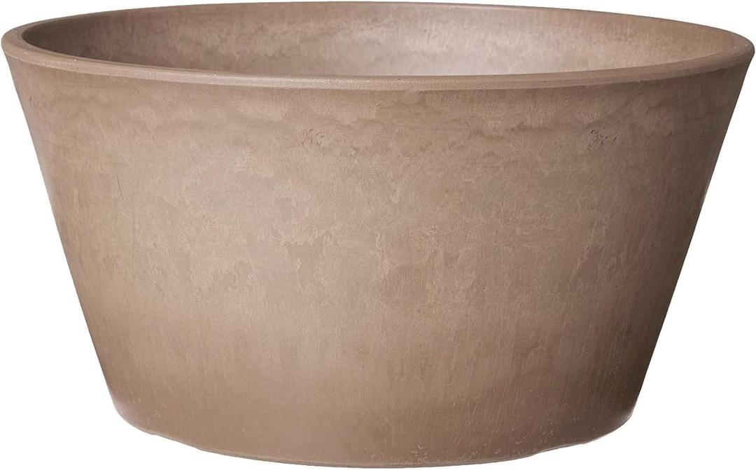 Arcadia Garden Products PSW Pot Collection TD25TP Plastic/Stone/Wood Composite Shallow Bulb Pan - No Drainage Hole (Drillable), Planter for Succulents, Bonsai, Fairy Gardens, Herbs, 10-inch, Taupe