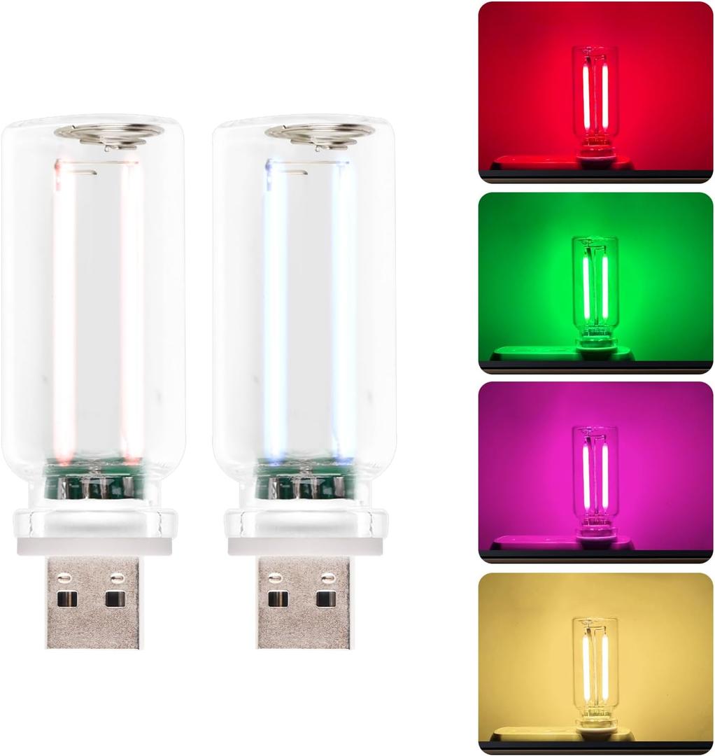 2 x 2pcs USB Car Interior Lights, Retro Touch-Controlled LED Car Light Portable Creative Lamps, Compatible with Power Banks (Red, Green)