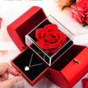 Forever Red Roses in A Box Preserved Rose with Rainbow Necklace Heart Box to My Love Birthday Gift for Women Mom Wife Girlfriend