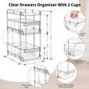 Clear Bathroom Organizers 2 Sets 3 Tier, Pull Out Organizer and Storage with 2 Cups, Slide Out Drawer Storage Container with 6 Dividers, Multi-Purpose Bathroom Organizer, Kitchen Under Sink Organizer