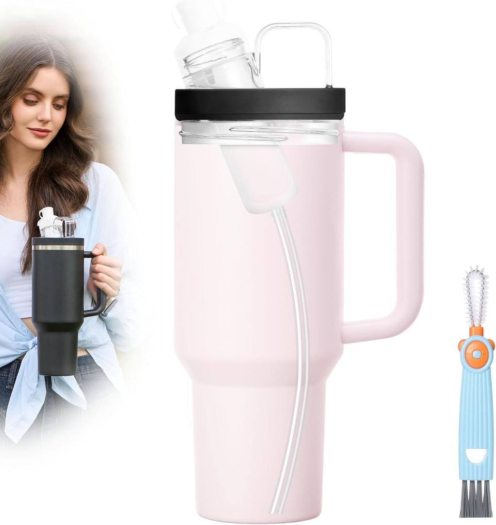 Tumbler Adapter Compatible with Stanley and Flavors Cartridges, Fits 40oz / 64oz Stanley Quencher H2.0 FlowState Tumblers, BPA Free Plastic, Food Grade Silicone, Leak Proof (DarkBlack)