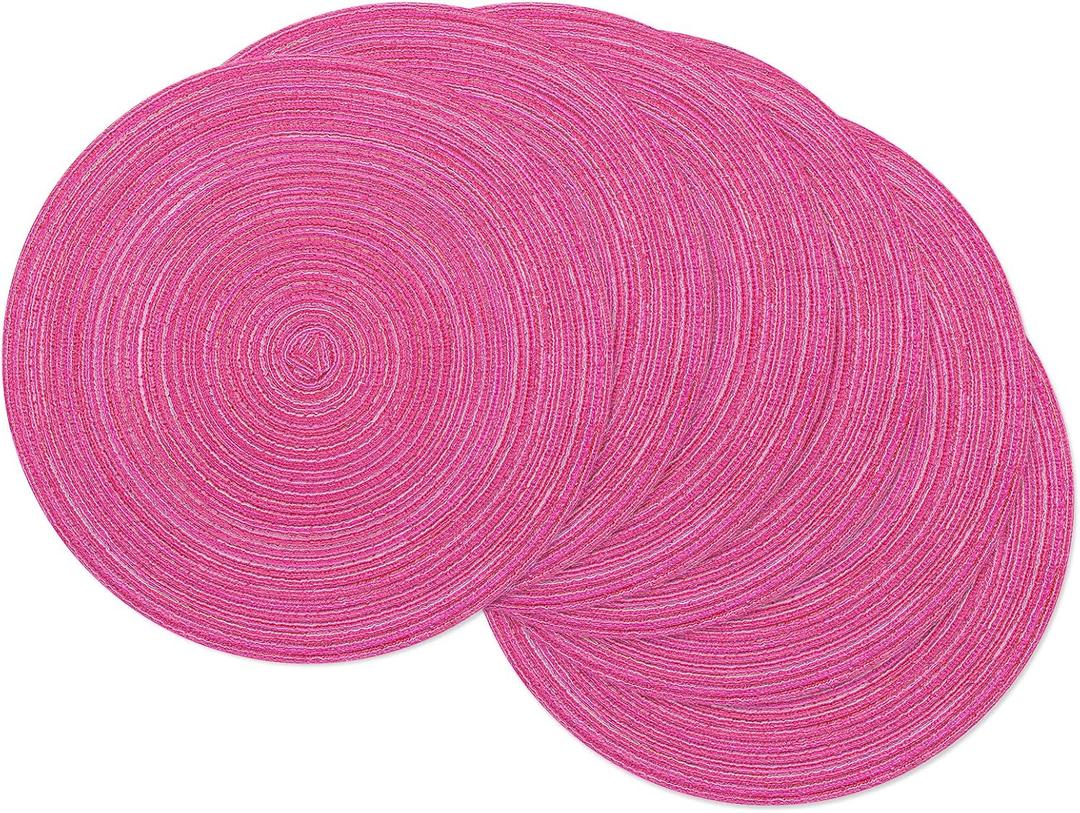 SHACOS Round Braided Placemats Set of 6 Cotton Round Place Mats 15 inch Washable Table Mats for Dining Table Holiday Party (Hot Pink, 6)