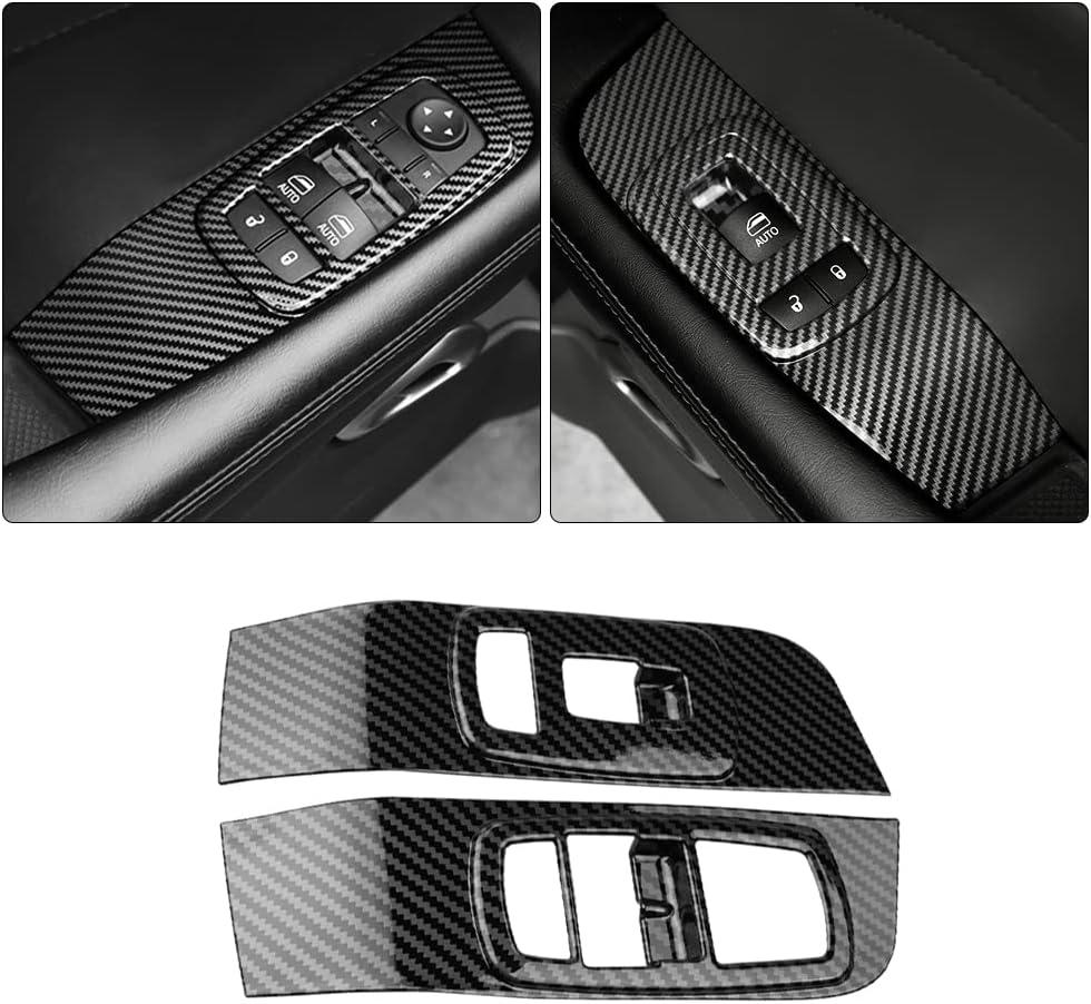 Karltys Window Switch Panel Cover Trim for 2015-2023 Dodge Challenger Accessories Carbon Fiber Car Window Control Switch Button Cover Door Lock Switch Trim 2PCS