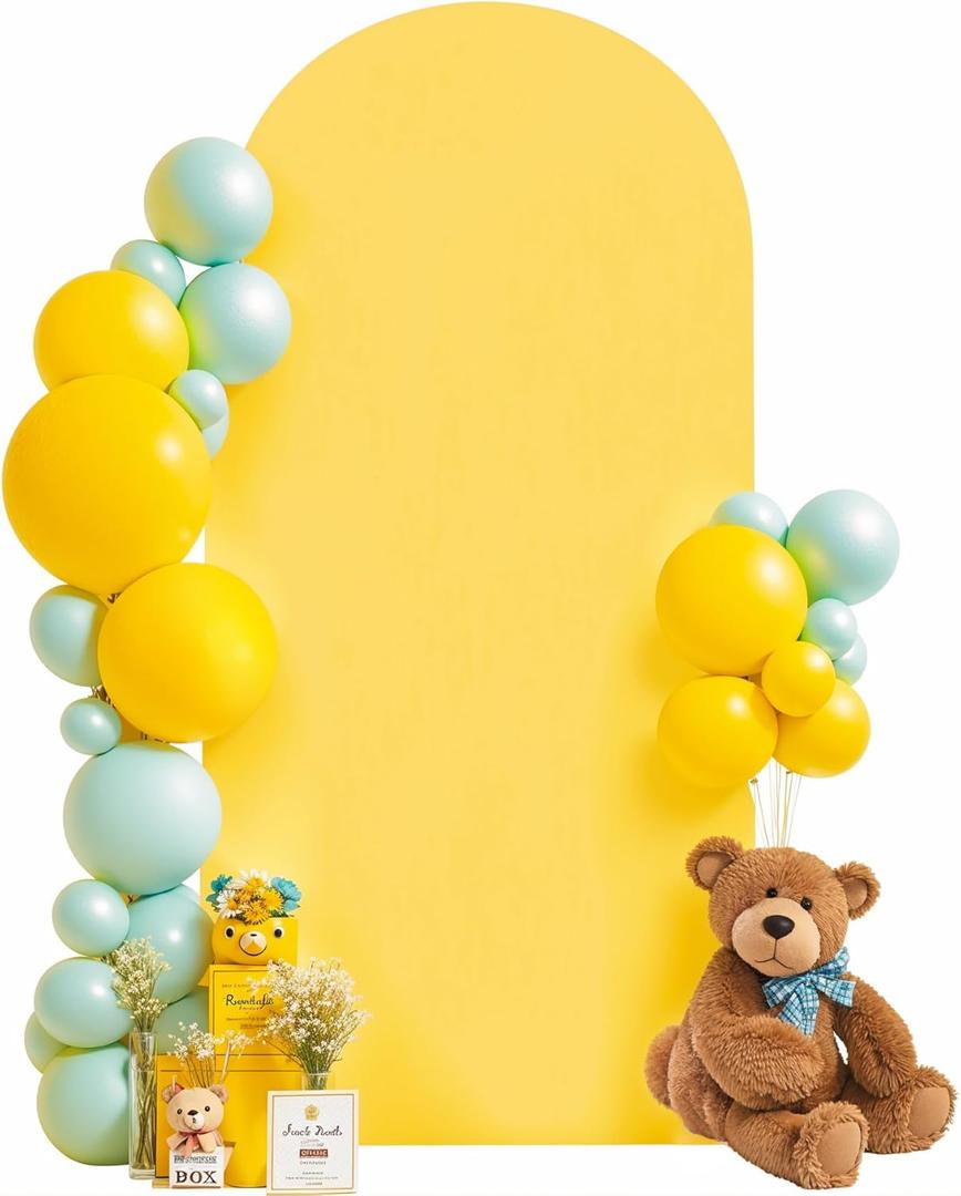 6FT Wedding Arch Cover Yellow Gold Spandex Fitted Wedding Arch Stand Covers Round Top Chiara Backdrop Cover for Birthday Party Ceremony Banquet Decoration