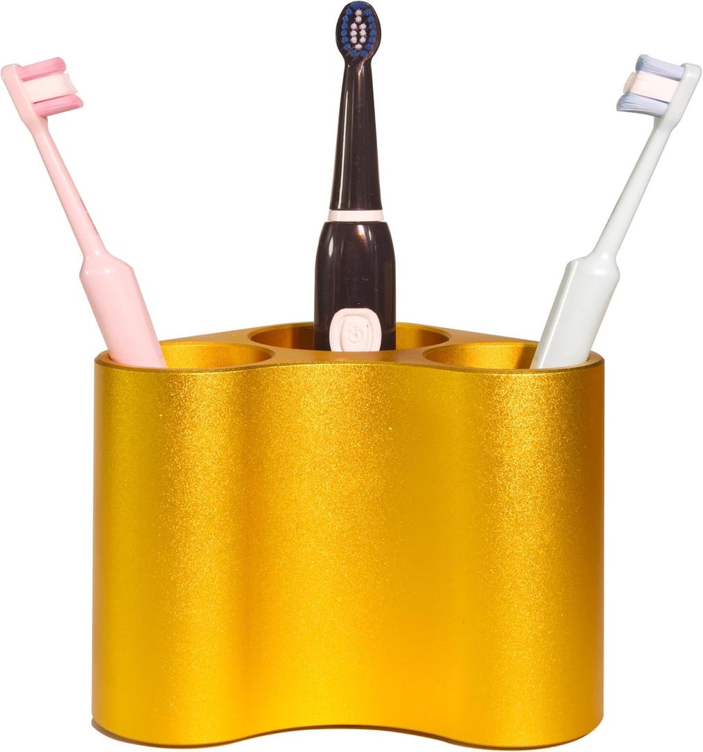 Meinvcisi Bathroom Toothbrush Organizer Electric Toothbrush Holders, Bathroom Accessories Countertop Organizer Toothpaste Holder Stand for Family, Kids. No Rust, Anti-Slip, Metal, Gold,1.4 Pounds.