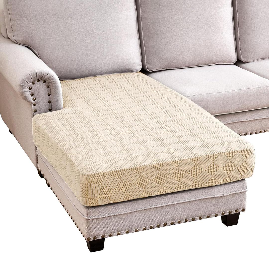 Deep Dream Couch Cover 1 Piece Chaise Lounge Cover Sectional Couch Cushion Covers Separate L Shape Sofa Slipcovers Furniture Protector for Dogs Pets (Chaise Cover, Beige)