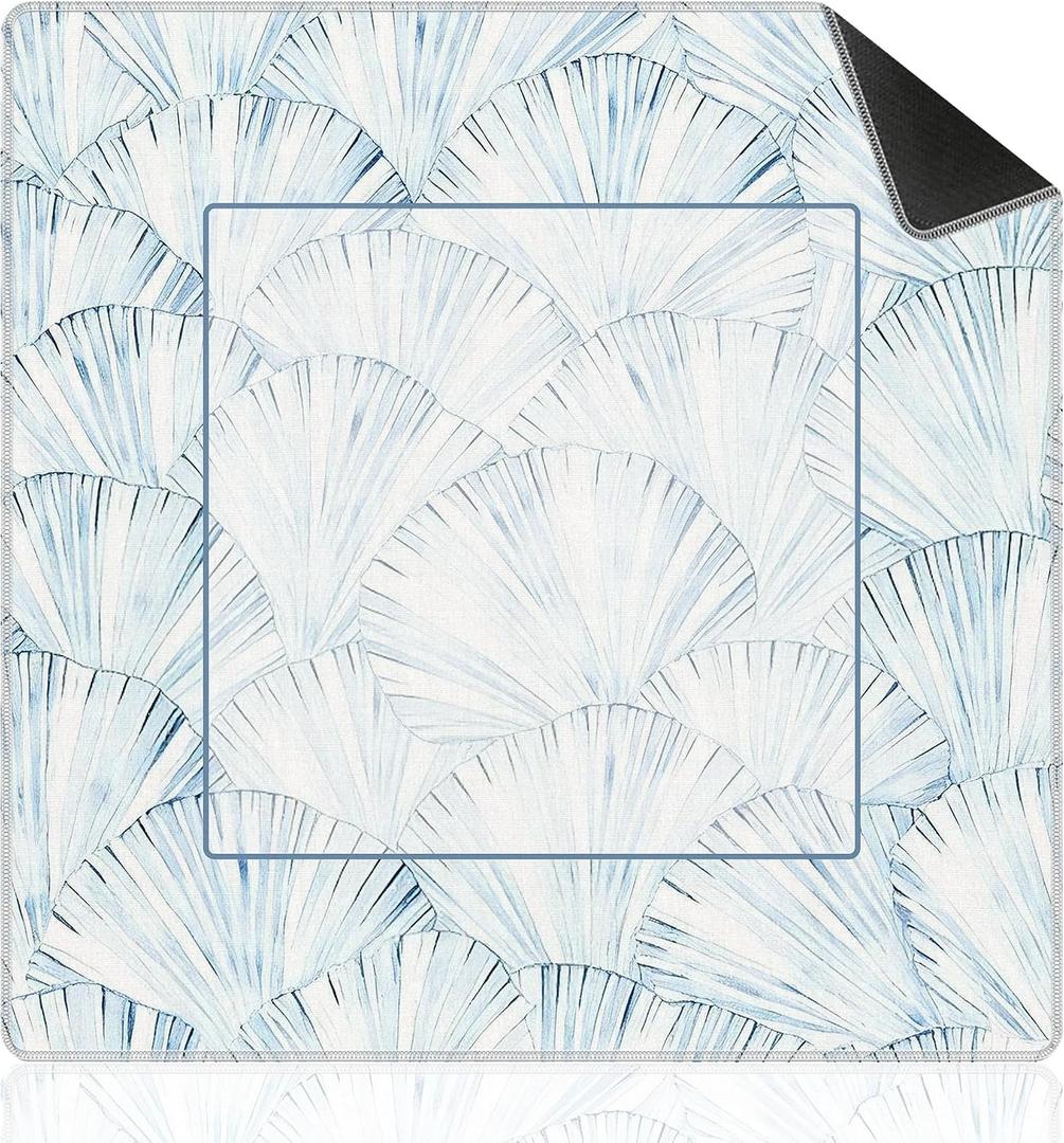 Blue Coastal Beach Mahjong Mat for Table 31.5x31.5, Gifts for Mahjong Players, Nautical Starfish Coral Non-Slip Noise Reduction Mahjong Table Mat, Blue Beach Gifts Decor for Women