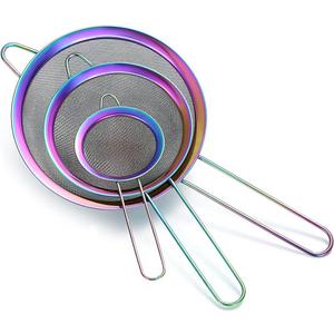 Rainbow Fine Mesh Strainer 3 Pieces Set, Colorful Flour Sifter For Baking, Stainless Steel Clander, Mutil-Color Matcha Tea Strainer, Gravy Separator, Stasher Sieve Pasta Strainers