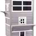 PawHut 3-Story Cat House Feral Cat Shelter, Outdoor Kitten Condo with Raised Floor, Asphalt Roof, Escape Doors, Jumping Platforms, Gray