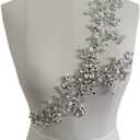 Handmade Rhinestones lace Trim Patches handsewing Beads Applique for Dress DIY Accessories (Silver)