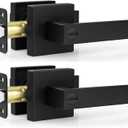 Estmoon 2 Pack Privacy Door Levers Door Handle Matte Black Interior Door Knobs Keyless Door Locks for Bedroom or Bathroom, Left or Right Handing Levers