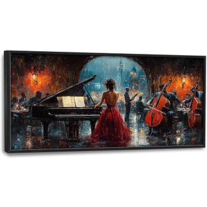 Music Piano Large Wall Art Cello Performance Pictures Wall Decor Musician Canvas Hotel Print Painting Modern Artwork Home Decoration for Dining Living Room Bathroom Bedroom Office Framed 60"x30"