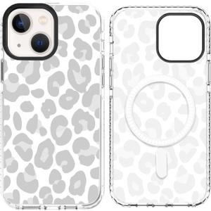 SAKUULO Magnetic for iPhone 15 Plus Case Light Gray Leopard Print Pattern [Compatible with MagSafe] Wireless Charge Slim Shockproof for iPhone 15 Plus Case, Gray Leopard (6.7")