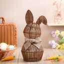 Thiccywoov Rattan Bunny with Bow Easter Decor 12" Table Rabbit Easter Decorations Spring Bunnies Decoration Statue Figurine Rattan Bunny Decor for Home Farmhouse Table Kitchen (Flax)