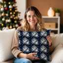 Welshower Navy Blue Christmas Winter Floral Pillow Covers 18x18, Rustic Christmas Decor, Snowflake Xmas Pinecone Botanical Decorative Throw Pillow Covers for Couch Sofa Bedroom Living Room