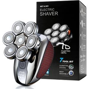 Head Shavers for Bald Men - 5-in-1 7D Floating Electric Bald Head Shavers for Men, IPX6 Waterproof Wet & Dry Use, LED Display Fast Rechargeable, Grooming Kit for Hair/Face/Beard