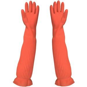 Household Arms Length Rubber Latex Cleaning Long Glove Reusable Kitchen Natural Rubber Living Wash Gloves (22.05x4.13 Inch (Pack of 1), Reddish Orange)