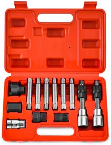 DNA MOTORING 13PCS Alternator Freewheel Pulley Removal Set Automotive Repair Tool Kit Hex Spline Star Bits, TOOLS-00340