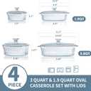 M MCIRCO 4-Piece Glass Casserole Baking Dish, Set of 2 Casseroles With Glass Lids, 1.9 Qt and 3 Qt