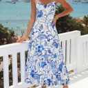 ZESICA Women's Summer Floral Sleeveless Maxi Dress 2026 Boho Mesh Spaghetti Strap Flowy Beach Wedding Guest Long Dresses, M