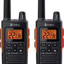 Cobra RX680 Walkie Talkies (2-Pack) - Rugged & Splashproof Two Way Radios Long Range, IP54 Water Resistant Design, 60 Pre-Programmed Channels, Weather Alerts, Included Charging Dock (Black/Orange)
