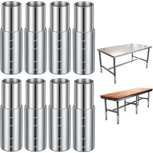 8 Pack 6" Adjustable Metal Table Leg Extensions Galvanized Steel Workbench Legs Fits 1-5/8 Inch Tubing for Heavy Duty Table Leg Extenders Stainless Steel Tables Multifunctional