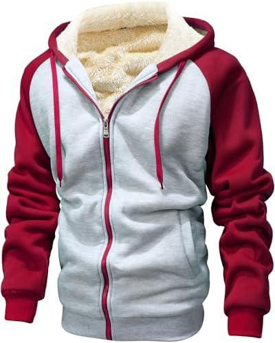 GXAMOY Men's Winter Fleece Hoodies for Men Heavyweight Warm Thick Full Zip Up Sweatshirt Outerwear. Size XL