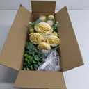 Dahey Centerpiece Table Decorations for Dining Room Farmhouse Living Room Table Centerpieces Decor Wood Tray with 3 Artificial Flowers and 2 Eucalyptus for Kitchen Table, 14.1" x 4.7" x 3.1" (Champagne)