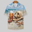 Mens Beer Skull Print Button Down Shirt Fun Hawaiian Shirts Casual Beach Shirt Short Sleeve (XXXL)
