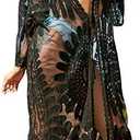 Blooming Jelly Womens Bathing Suit Cover Up 3/4 Sleeve Mesh Swimsuit Coverup Long Floral Beach Lace Kimono Summer Cardigan