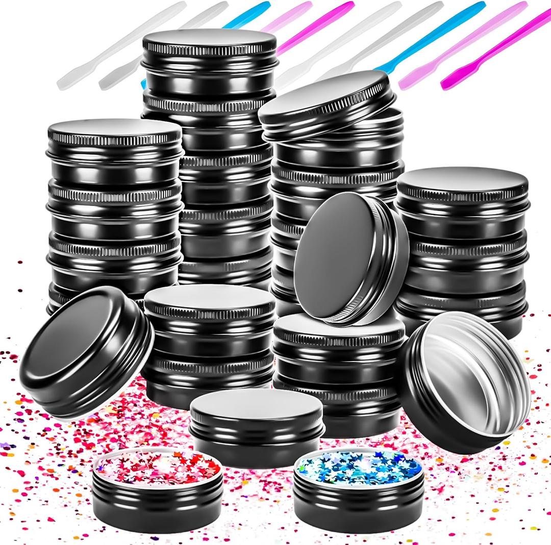 MotBach 24 Pack 0.5oz Tin Jars, 30ml Metal Tin cans, 1/2Ounce Aluminum tin can jar Containers with Lid for Lotion Bars, Balms, Spices, Salve, Beard Balm, Toiletries, Creams, Samples, Makeup Cosmetic (Black)