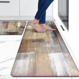 MAYHMYO Kitchen Mat Set of 2 for Floor Brown Black Beige Kitchen Rugs and Mats Non Skid Washable Abstract Art Kitchen Floor Rugs Mats for Dining Room Floor Home Sink Laundry (17"X48"+17"X24")